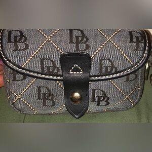 Vintage Dooney Bourke DB Signature Logo Blue Canvas Makeup Bag Wristlet